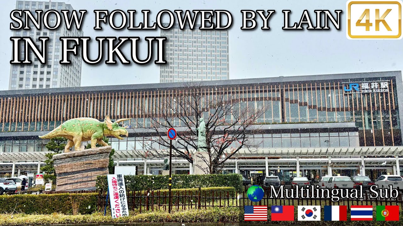 福井駅周辺街歩き 雪のち雨 SNOW FOLLOWED BY LAIN IN FUKUI 4K