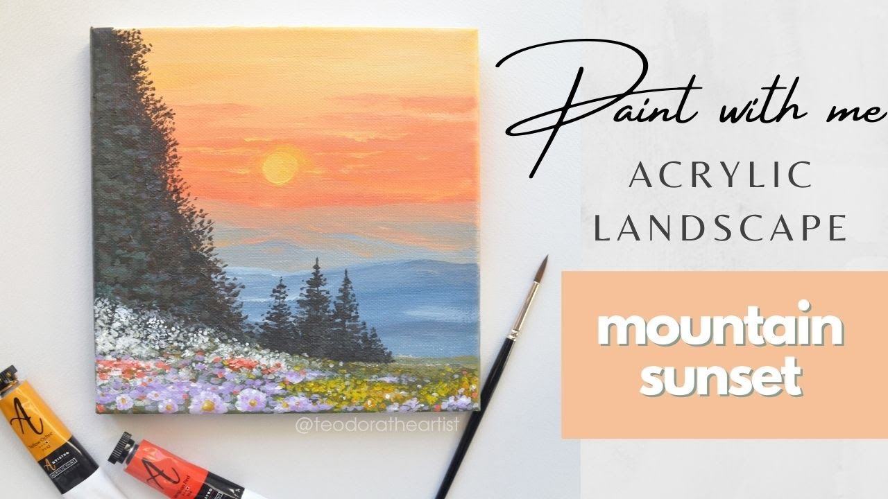 PAINT WITH ME: Springtime Mountain Sunset Acrylic Painting Step by Step 🌼 Small Canvas Painting Idea