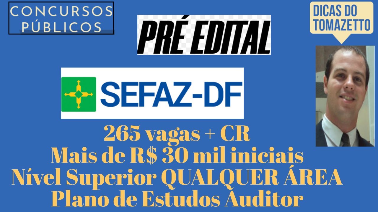265 vagas mais de R$ 30 mil iniciais banca definida pré-edital concurso público SEFAZ DF Auditor