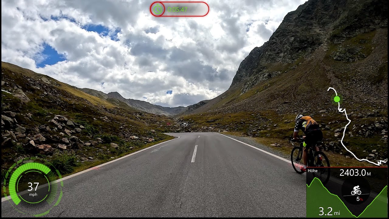 Timmelsjoch & Passo Giovo Alps Virtual Cycling Garmin mph Speed Display 4K