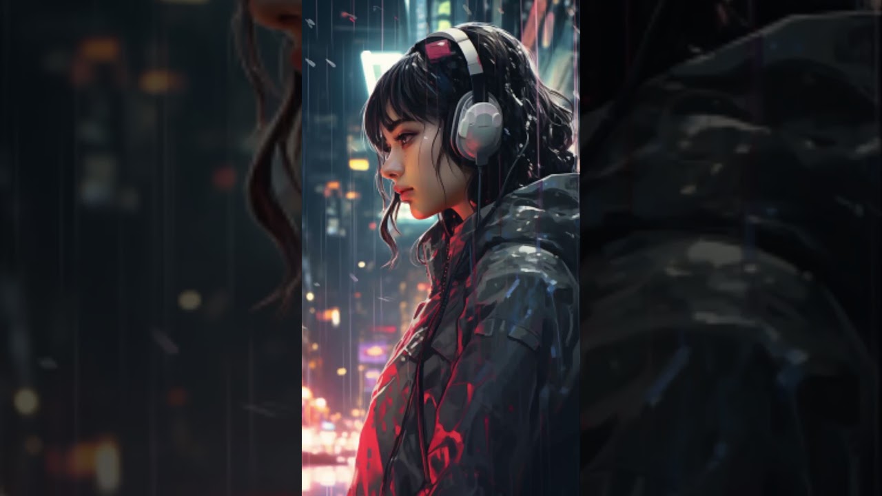 Cyberpunk Tokyo Girl: Night Rain with Neon Girl 