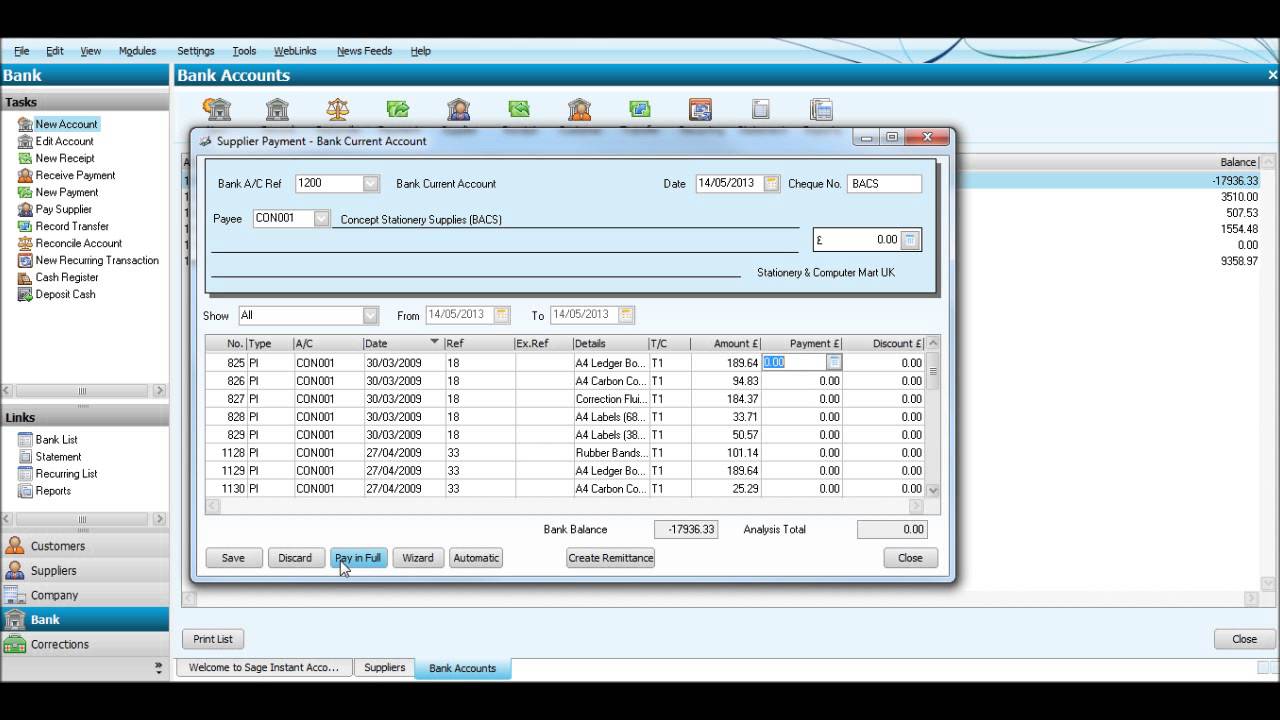 Allocating payments to suppliers - Sage