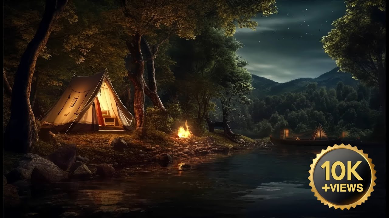8 Hours of River Campfire Ambience 🏕️ | Fire Crackling, Crickets, Owls, Night Forest Sounds