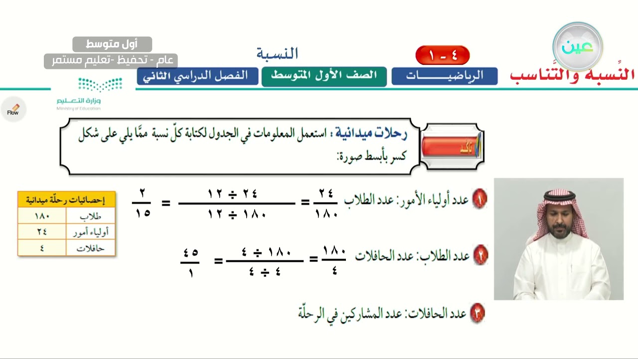 النسبة - الرياضيات - أول متوسط