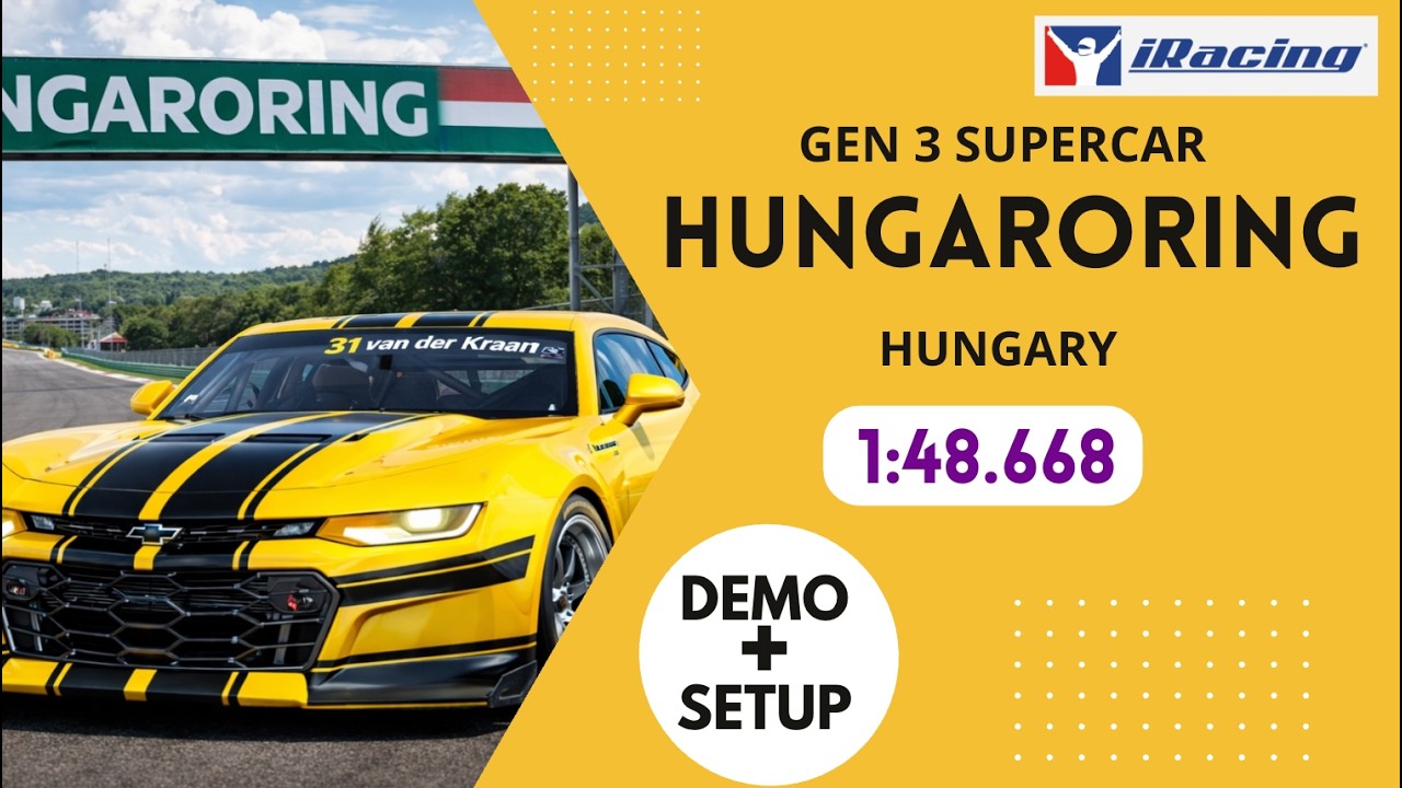 iRacing HUNGARORING (Hungary) 1:48.668 GEN 3 V8 SUPERCAR Demo lap and Setup