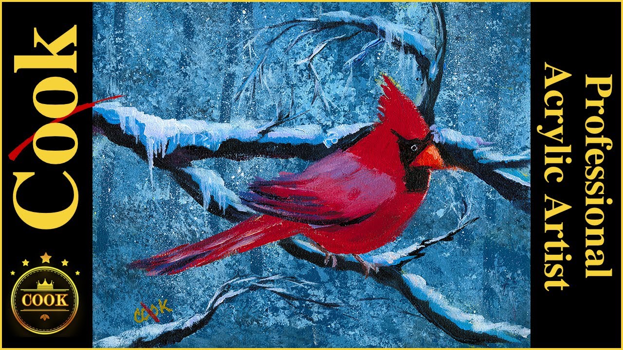 Red Cardinal on a Snowy Branch with Acrylics | a Painting Tutorial with Ginger Cook