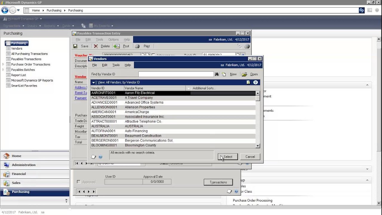 Microsoft Dynamics GP - How to Enter a Payables Invoice