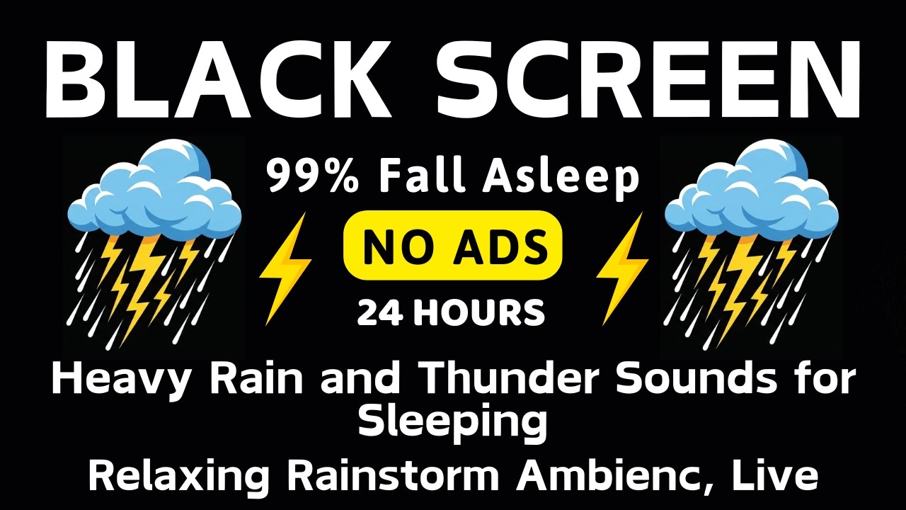 🔴 Heavy Rain and Thunder Sounds for Sleeping – Black Screen | Relaxing Rainstorm Ambienc, Live
