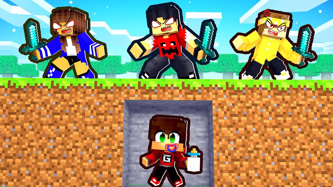 3 CAÇADORES vs 1 SPEEDRUNNER mas sou UM BEBE no Minecraft