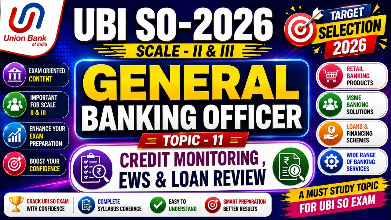 Credit Monitoring , EWS & Loan Review MCQS | UBI SO 2026 General Banking Officer | UBI GBO MCQS PDF