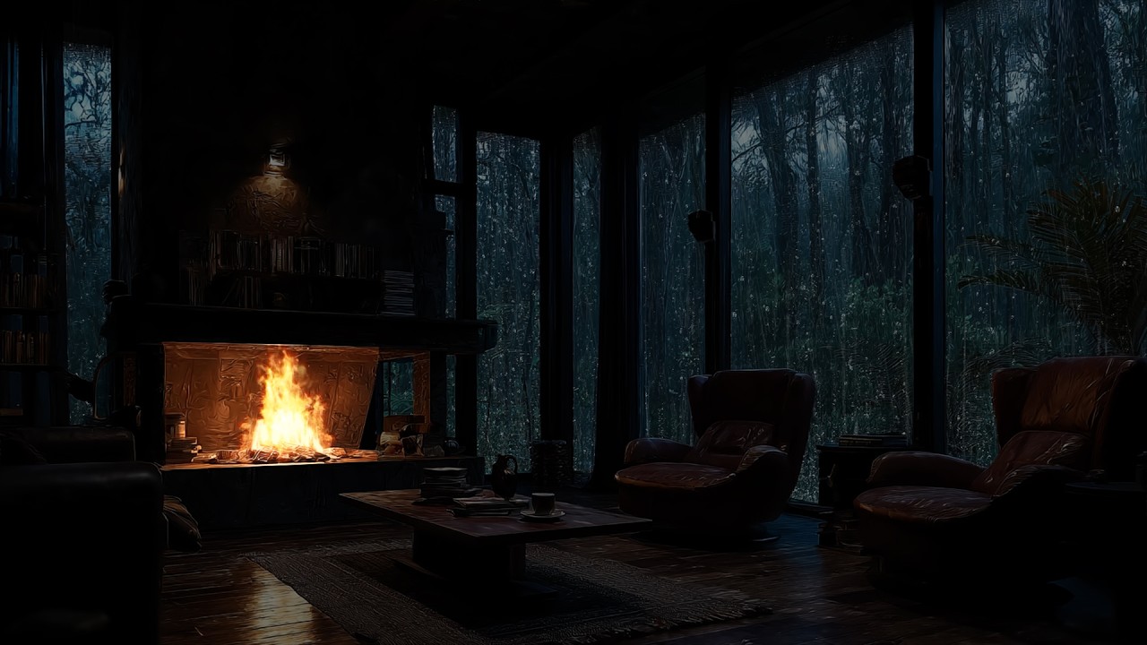 Heavy Forest Rainstorm ⛈️ Rain on the Window Glass | Dark Night Ambience for Deep Sleep