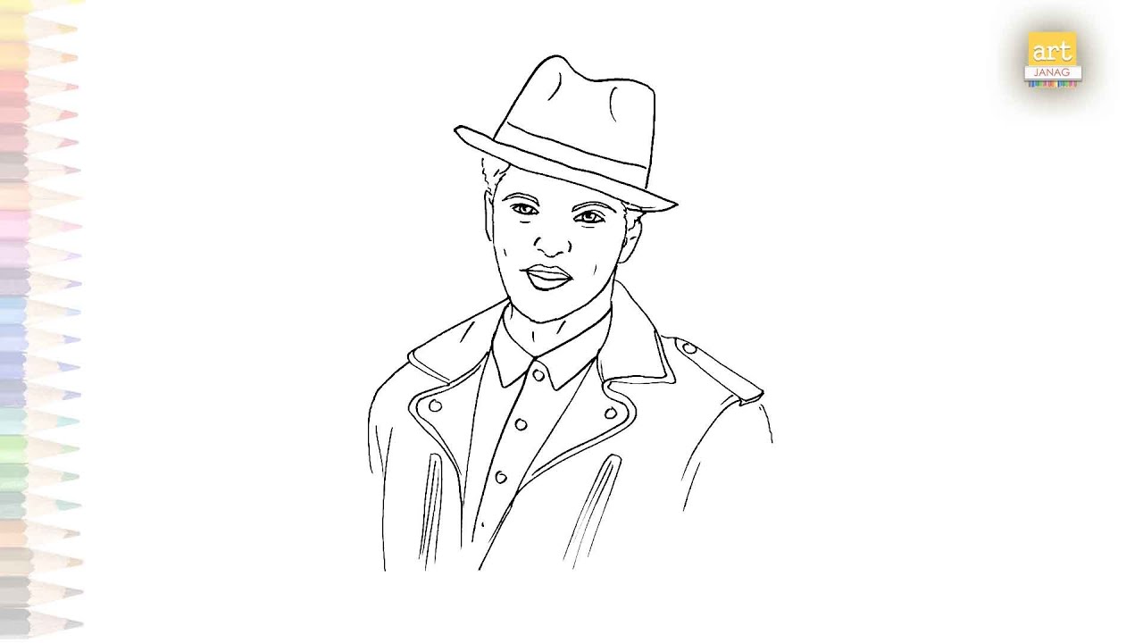 Bruno Mars drawing | Outline sketches | How to draw Bruno Mars simply easy | #artjanag