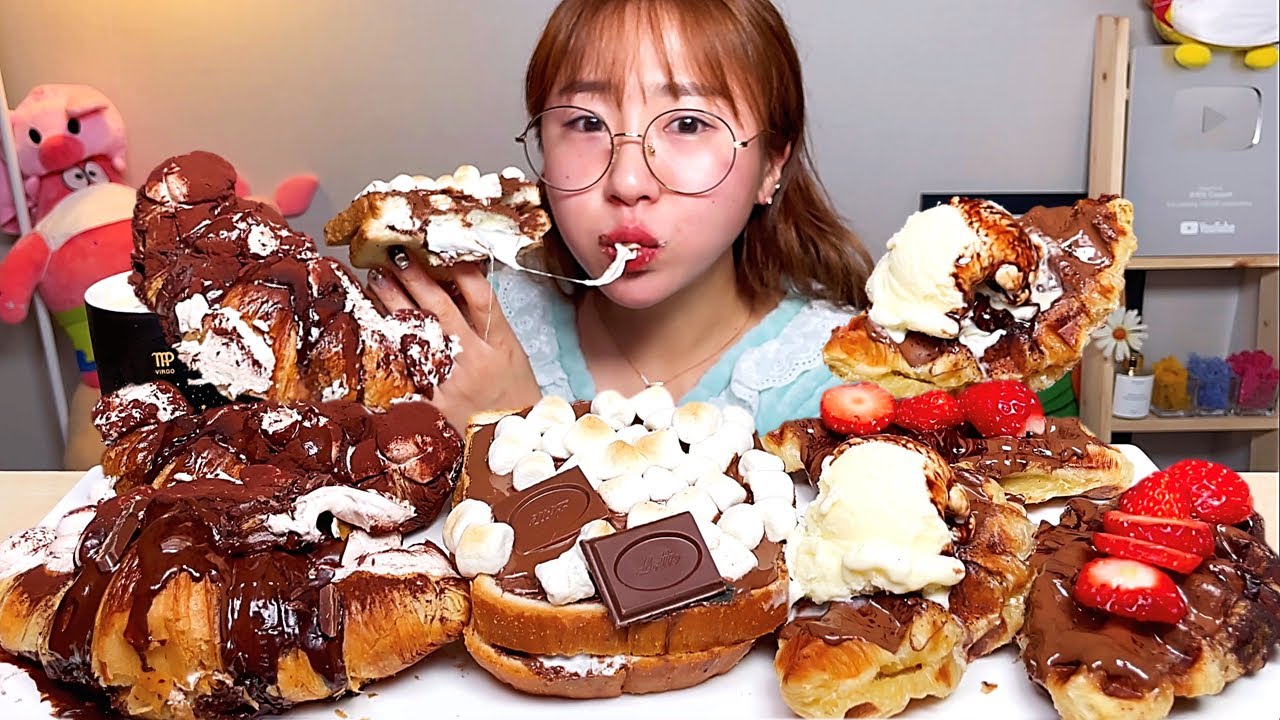 진주 가을녘 누텔라 크로플 초코 크루아상 누텔라 토스트 누텔라 디저트 먹방 Dessert Mukbang