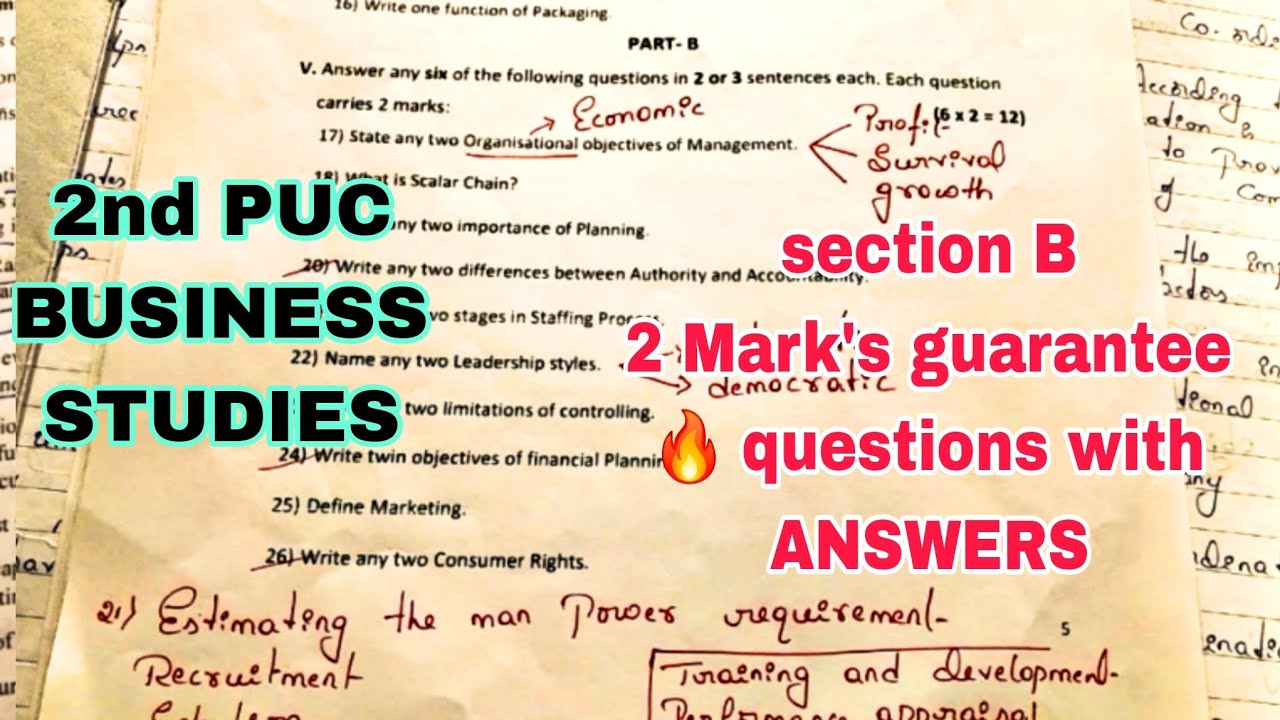 2nd PUC BUSINESS STUDIES 2 Mark's questions with answers 2024-25 ANNUAL EXAM 🔥
