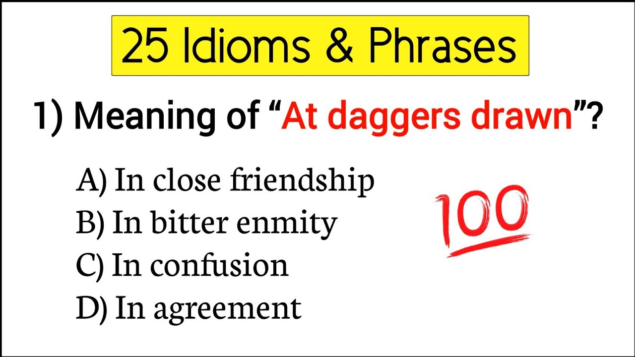 Important Idioms & Phrases | English Vocabulary | 25 Questions with Explanation | Competitive Exams