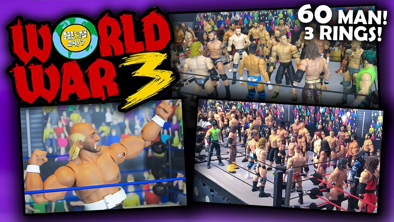 60 MAN WWE ACTION FIGURE BATTLE ROYAL! NLW 24/7 WORLD WAR 3 RINGS PIC FED MATCH!