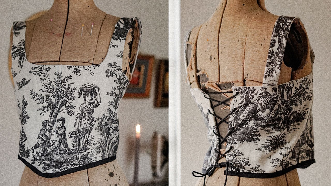Turning a curtain into a corset top + easy pattern drafting method | Thrift Flip & beginner friendly