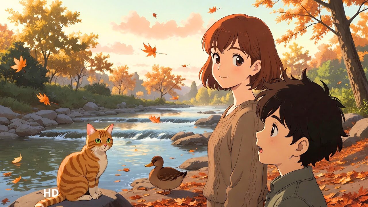 “Autumn Riverside Picnic: Warm Soup & Falling Leaves” Ghibli-Style ASMR