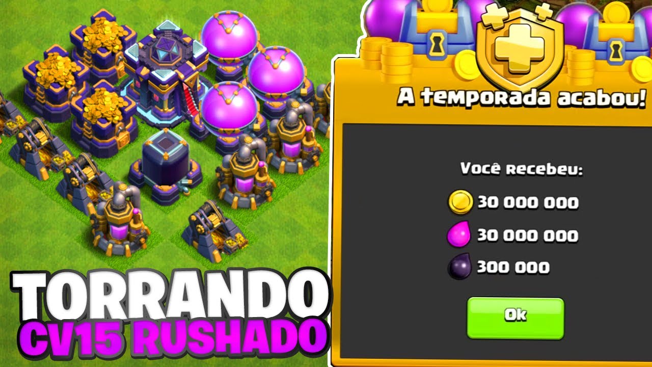 TORRANDO O PRIMEIRO BANCO DE TEMPORADA DO MEU CV15 RUSHADO, TORREI MILHÕES NO CLASH OF CLANS!