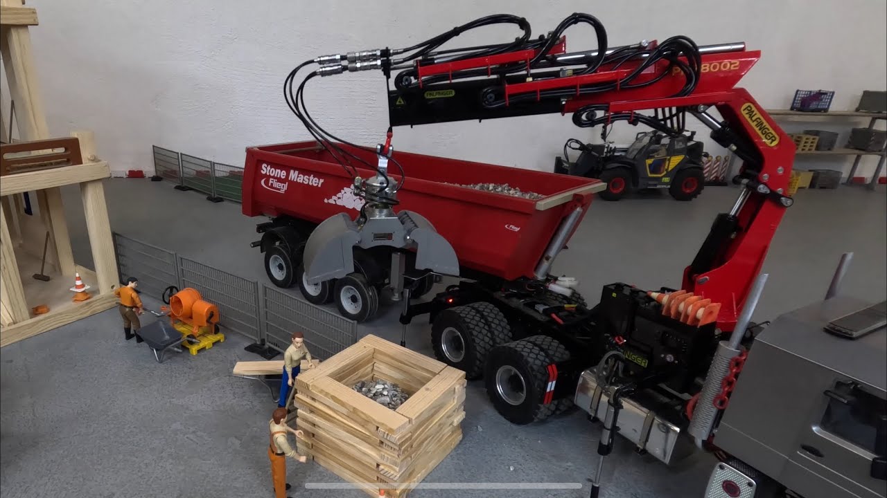 Rc truck Lesu LS-A0014 grue godet benne preneuse engins de chantier livraison stone master fliegl