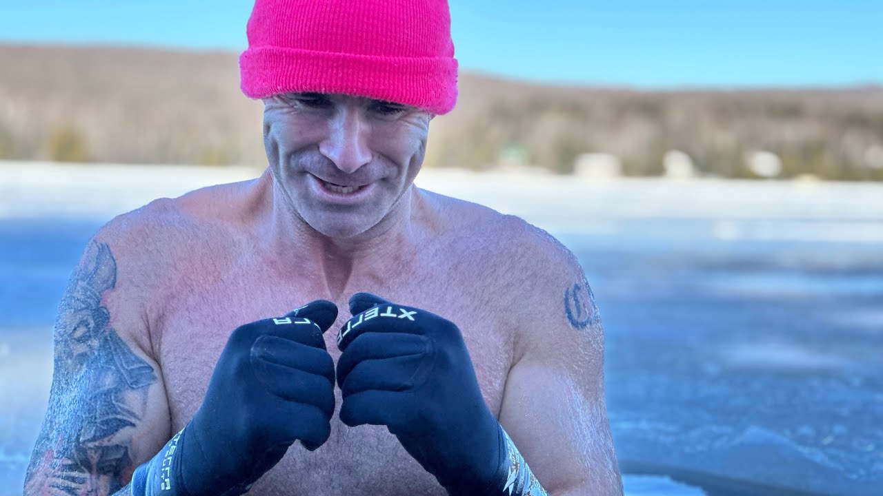 cold plunge in frozen Northern Ontario lake