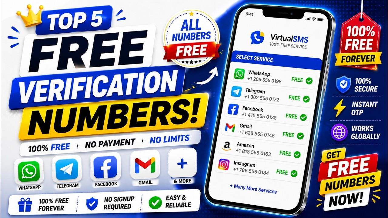 Top 5 Free Virtual Number Websites 2026  | Unlimited OTP Numbers ✅