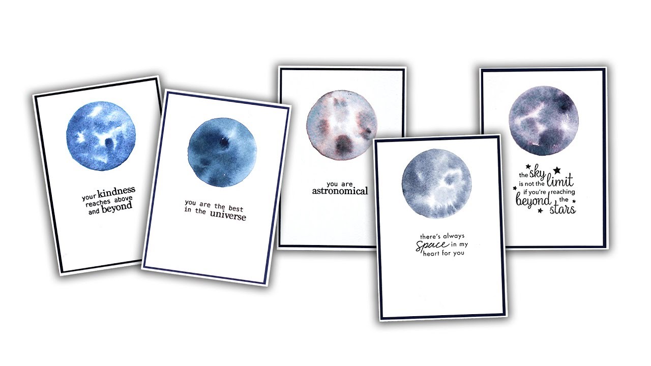 Apollo 11 Card Set - Wet on Wet Watercolor Moons