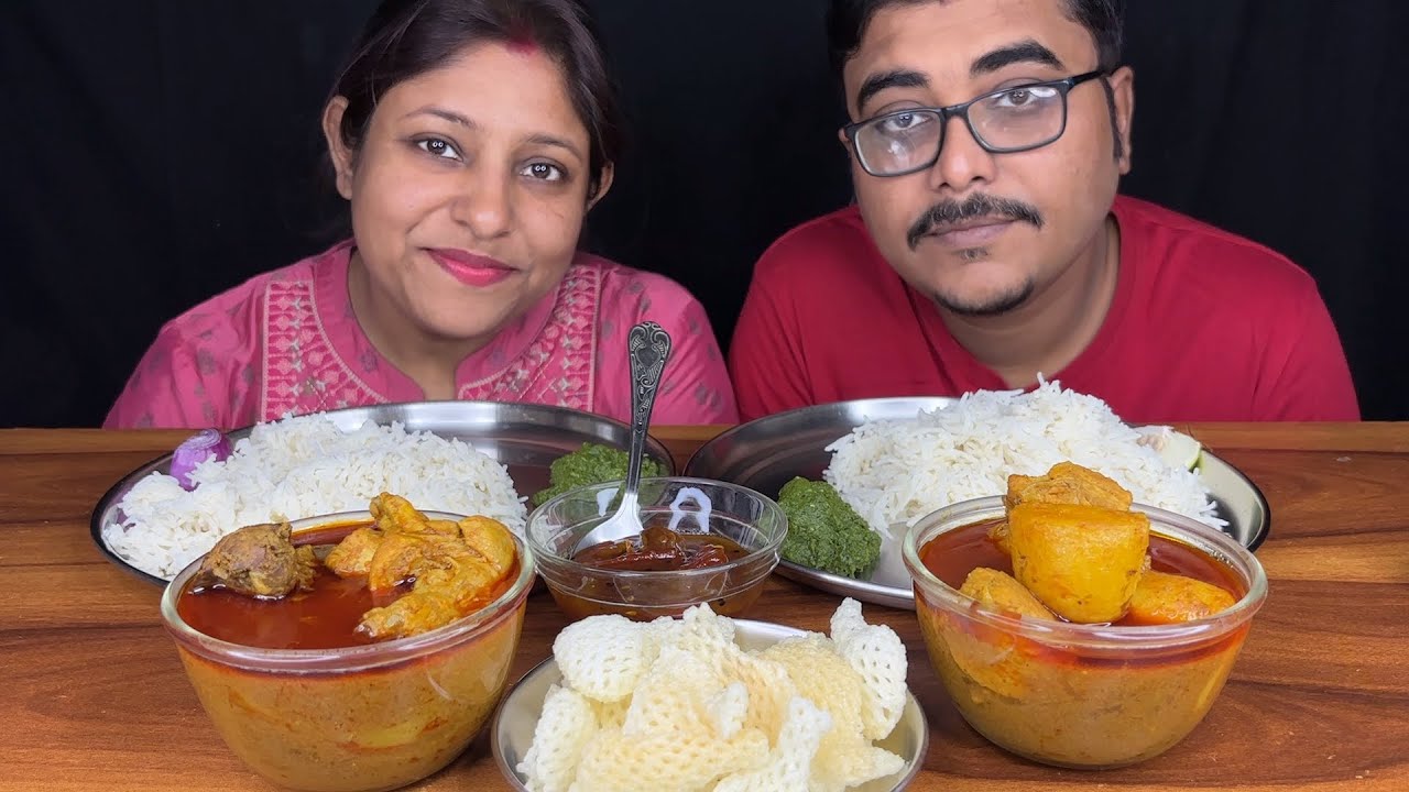 Bengali Chicken Lal Jhol Mukbang 🍗 Basmati Rice & Dhonepata Bata