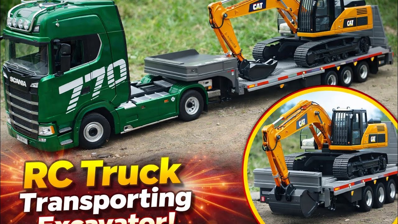 Heavy Duty RC Truck Transporting Excavator!