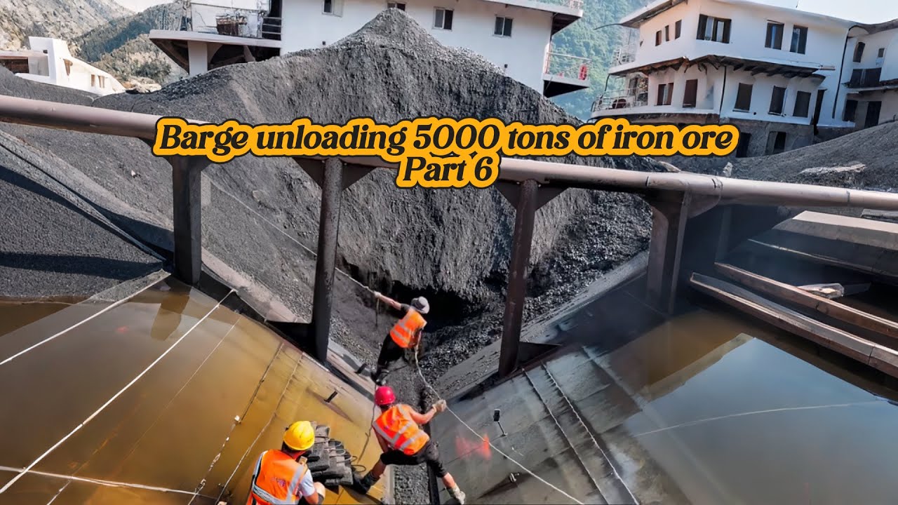 Barge unloading 5000 tons of iron ore - Part 6- big shipment - Vlog of work on the barge