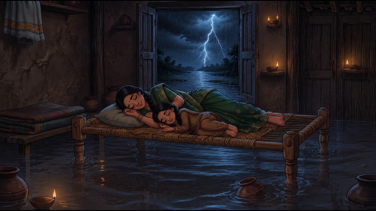 1990s Indian Mother&rsquo;s Stormy Day & Flood | 90s Village Life in Heavy Rain 🌧️🌊 | Rain ASMR