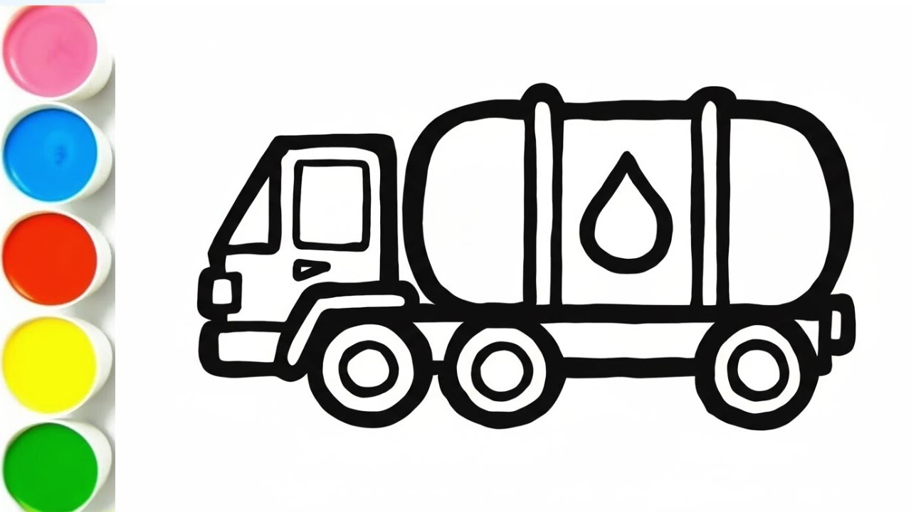 Water Tanker Drawing and Coloring for Kids | Learn Vehicles for Toddlers