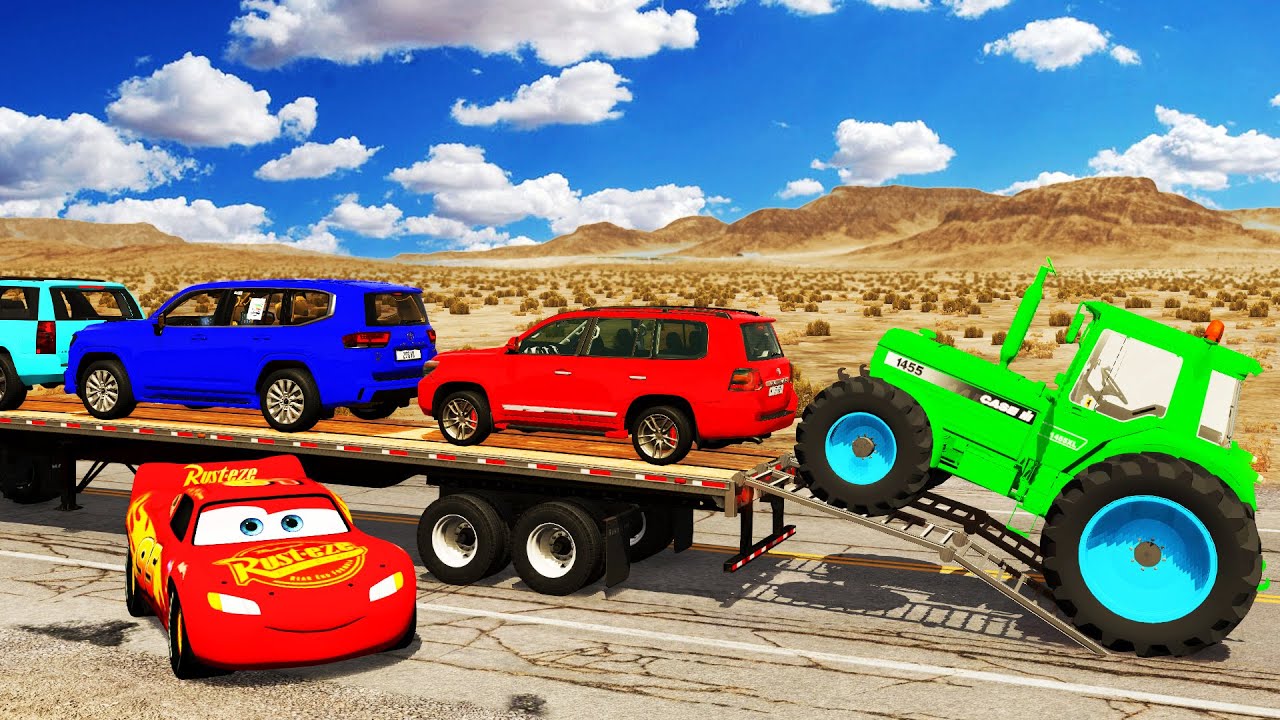 Flatbed Truck Mcqueen | Transportation with Truck - Pothole vs Car #12 - BeamNG.Drive