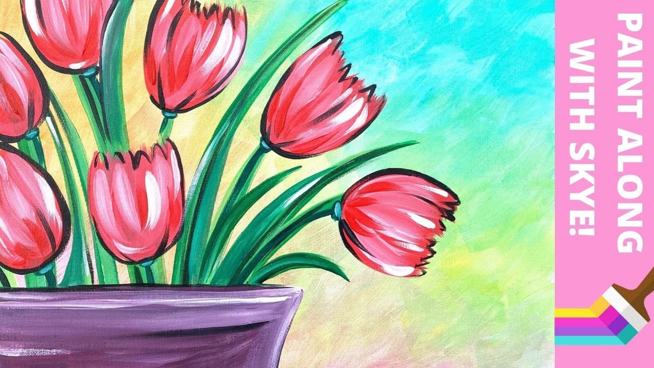 EP64- 'Tulip Bouquet' Easy springtime tulip acrylic painting tutorial for beginners