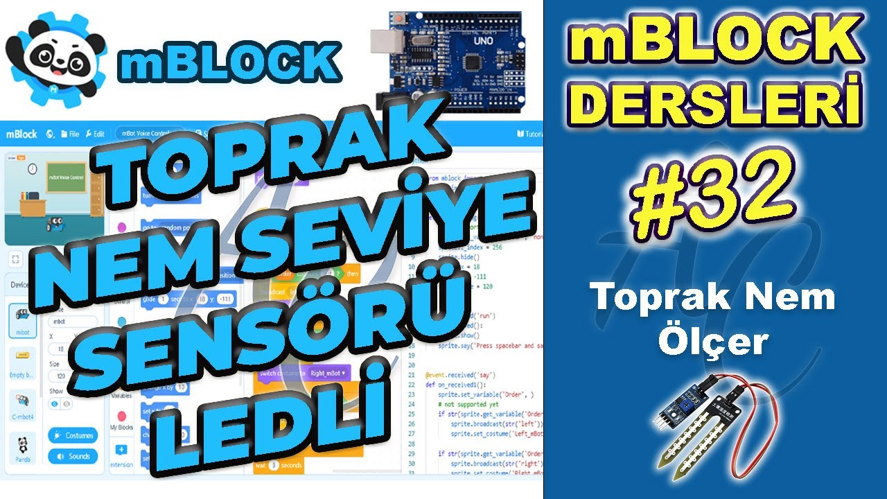 mBlock Toprak Nem Sensörü Led Uyarı Devresi - Toprak Nem Ölçer - Canlı Mod