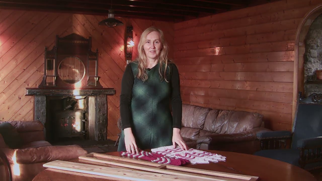 Shetland knitter Alison Rendall shows her collection of traditional boards for Fair Isle knitting.