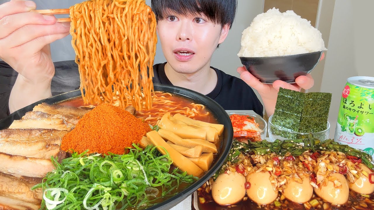 ASMR 辛辛魚と麻薬卵 Spicy Ramen EATING SOUNDS | 咀嚼音 | MUKBANG | 먹방