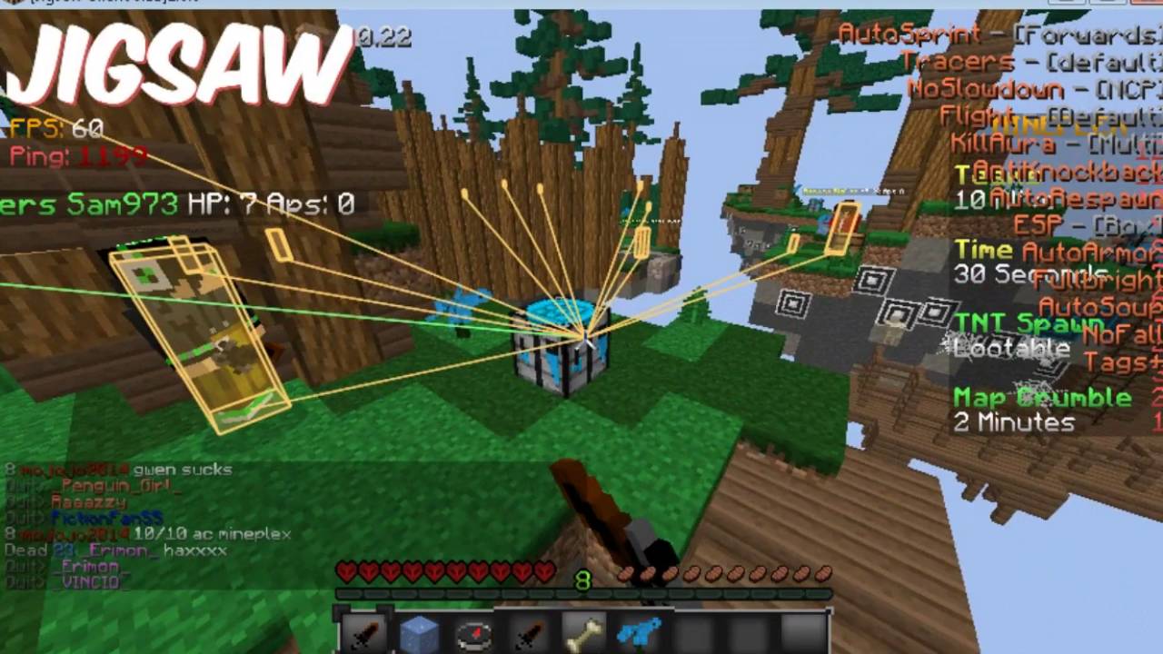 Hacking on Mineplex #4 - Banned by GWEN even with GWEN bypass on? [Skywars] [720p HD]