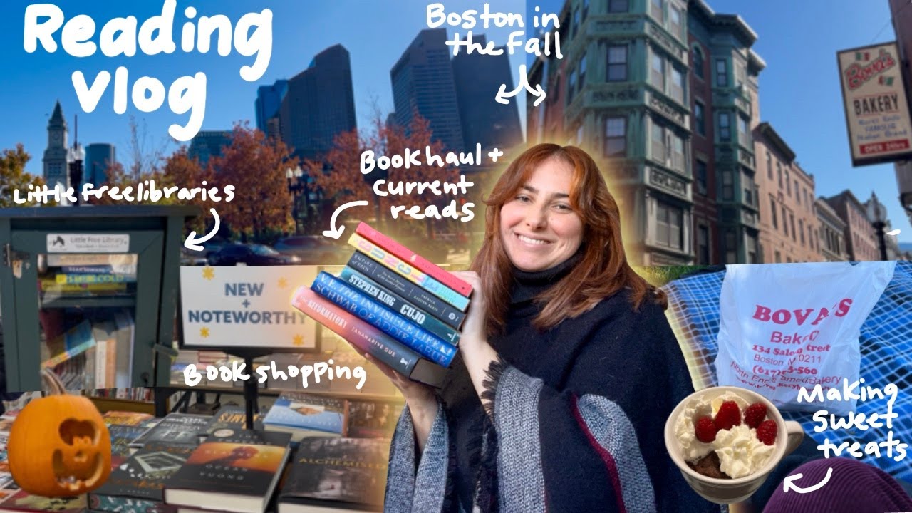 Spooky cozy Fall reading vlog | current reads, a day out in Boston visiting little free libraries 📚🍁