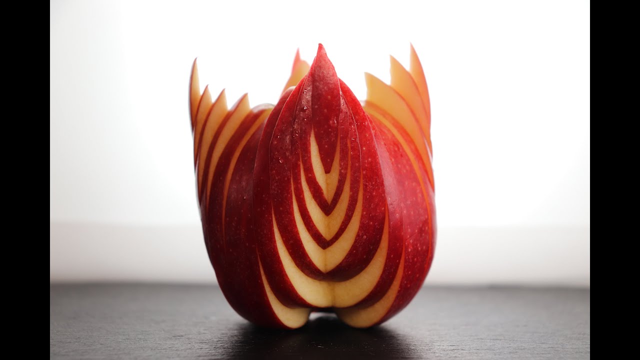 Comment découper la pomme en flamme ?  Découpe pour présentation, KAZARIGIRI. りんごの飾り切り