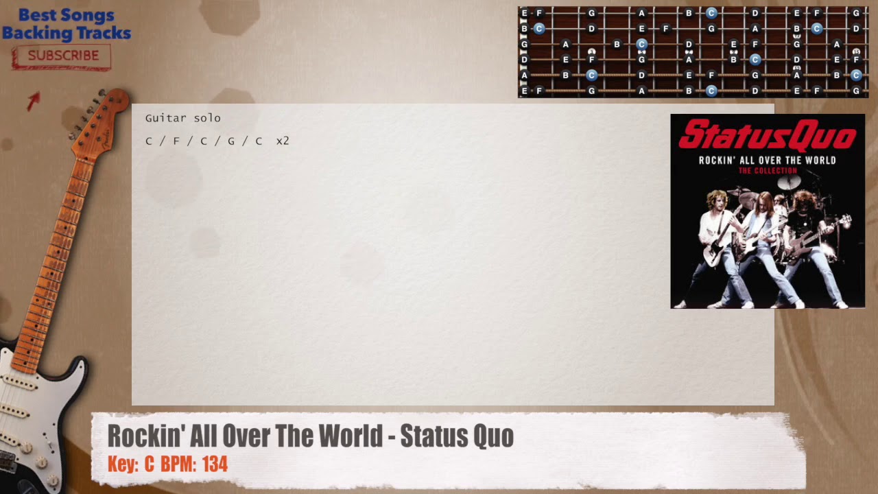 🎸 Rockin' All Over The World - Status Quo Guitar Backing Track with chords and lyrics