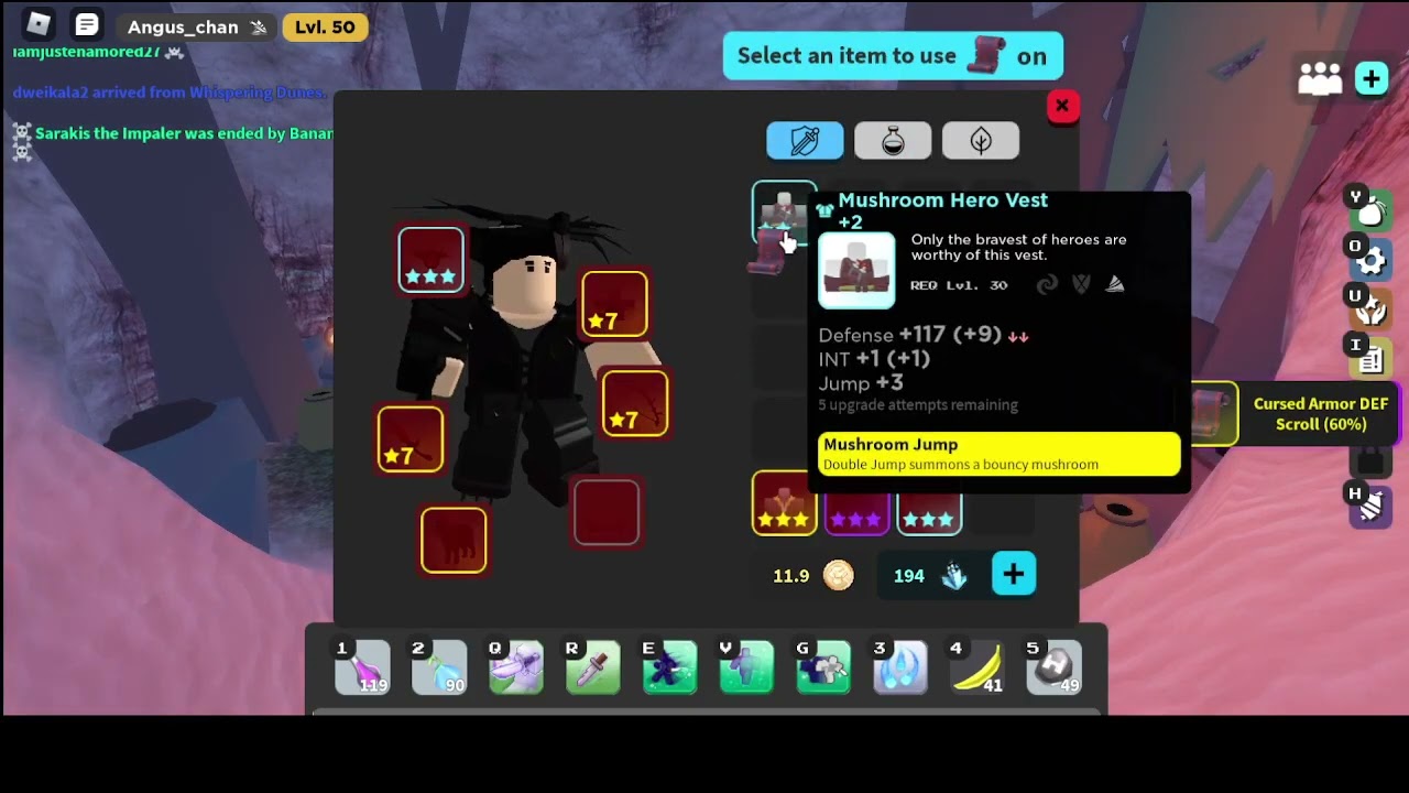 Cursing a mushroom hero vest ! ( Roblox Vesteria )