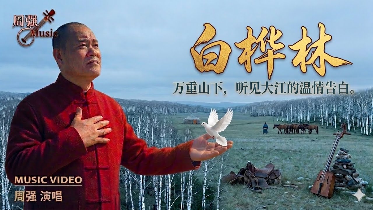 《白桦林》歌曲表达了对白桦林的眷恋和思念，低沉而沧桑的嗓音，唱出了白桦林的寂静和美丽，让人仿佛置身于那片纯净的天地，感受到了自然的魅力和生命的力量🎵周强Music🎵