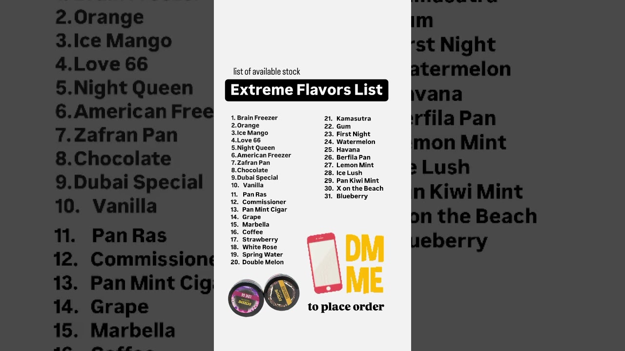 Extreme flavor list | October 2024 | Hookah Flavors | Extreme Goldline Shisha Molasses