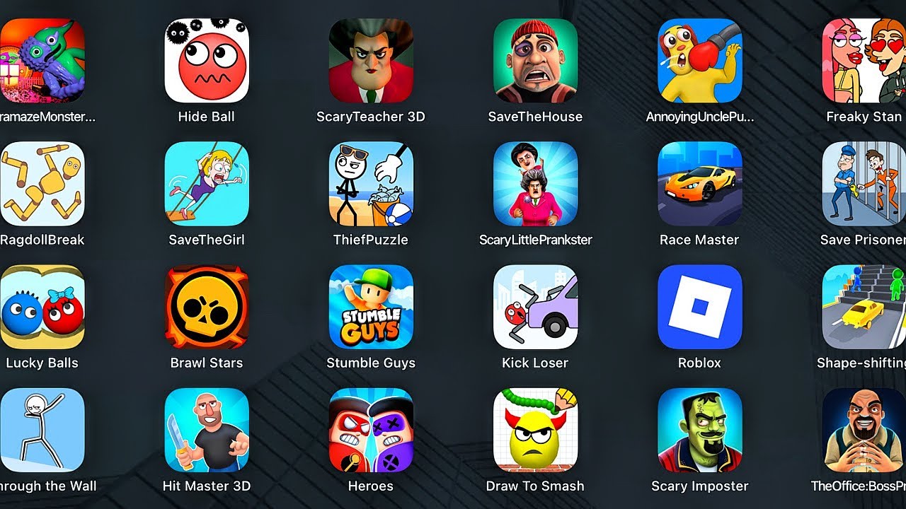 Roblox, SaveTheHouse, Ragdoll Break, Stumble Guys, Thief Puzzle, Kick Loser, ScaryTeacher 3D