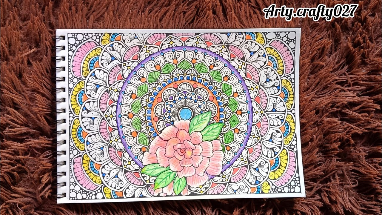 🌺Beautiful Flower 🌺 Mandalaart | How to draw Colouring Mandalaart Tutorial | pencil Colour Flowerart