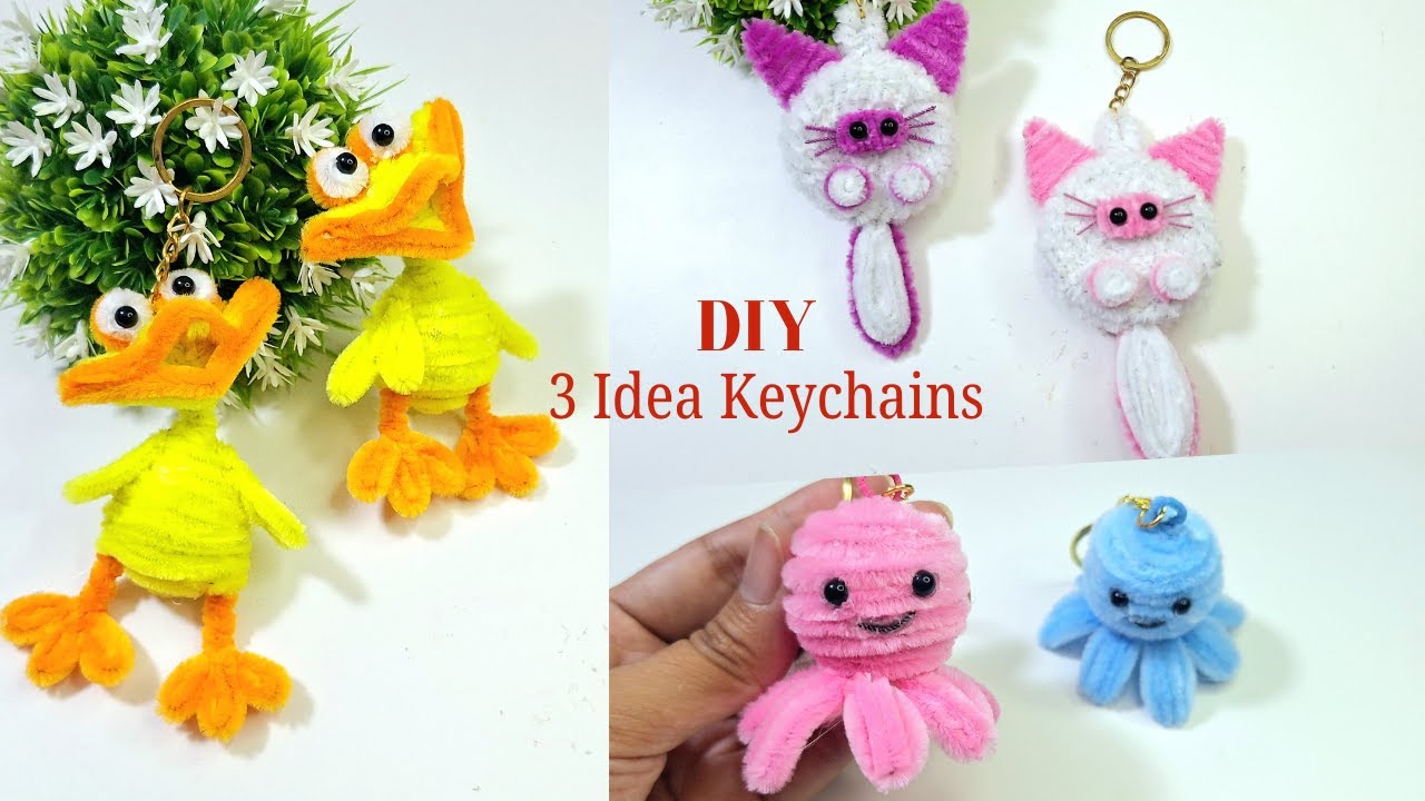 How to Make DIY 3 Cute Keychain Ideas with Pipe Cleaners | Easy Handmade Craft Tutorial