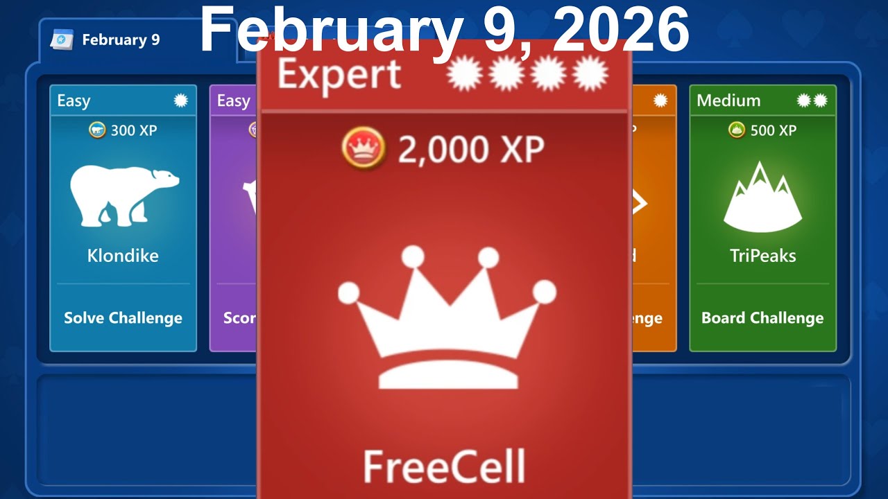 Microsoft Solitaire Collection - FreeCell February 9, 2026 - Expert / Profi - Daily challenge