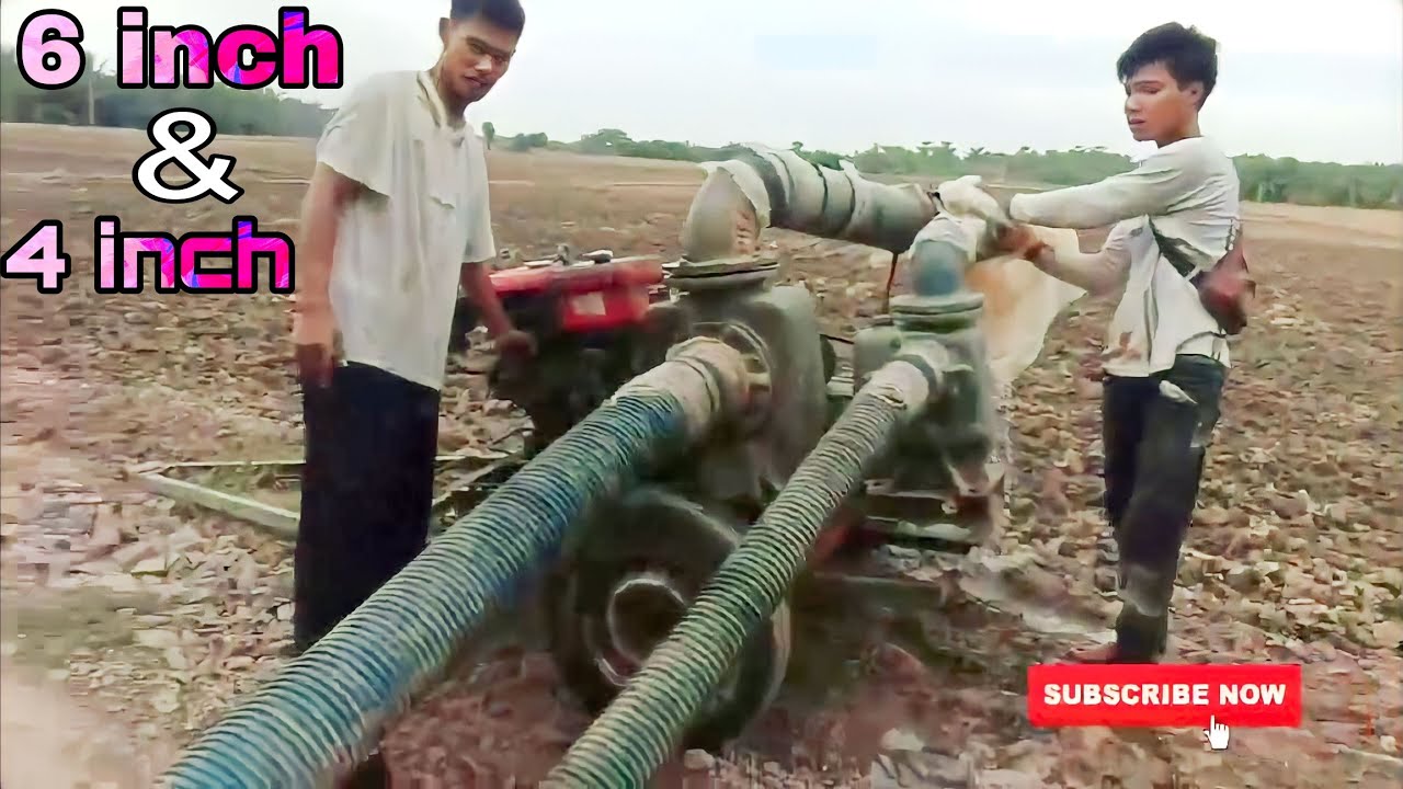 Pompa air dobel, mengairi sawah yang kering.