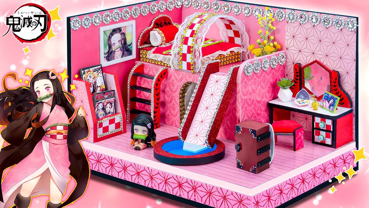 【鬼滅の刃】リカちゃん ❤️ 竈門禰豆子のお部屋をDIY ✨️ ねずこ風のベッドやメイク小物 ✨ Making Miniature NEZUKO Room ✨ ルカちゃんによるデザイン